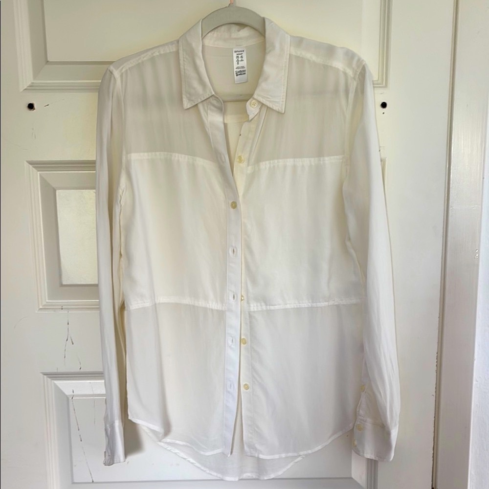 SPANX White Button-Up Blouse